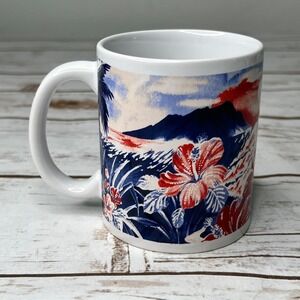 Hilo Hattie Coffee Mug White Blue Red Hibiscus Tropical Hawaiian 11oz 2014